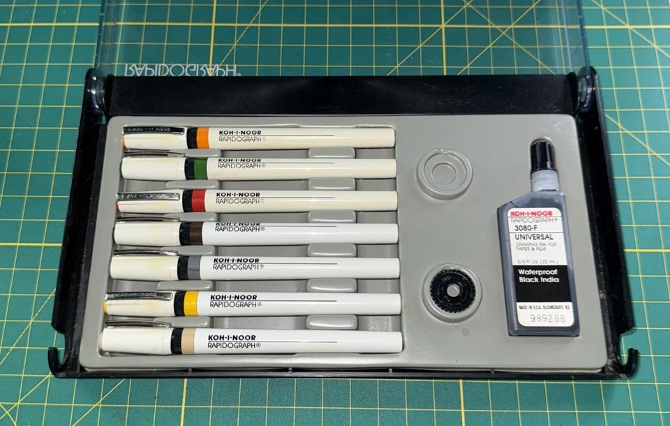 Koh-I-Noor Rapidograph 7 Pens Slim Pack Technical Pens and Ink Used - Image 2 of 3