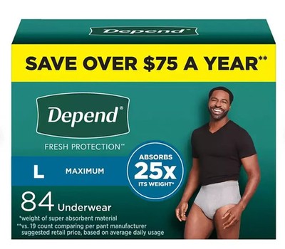 Depend Protection Plus Ultimate Underwear for Men LARGE 84 Count