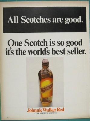 Print Ad Johnnie Walker Red Smooth Scotch Whiskey 1960s Cocktail Bar Decor