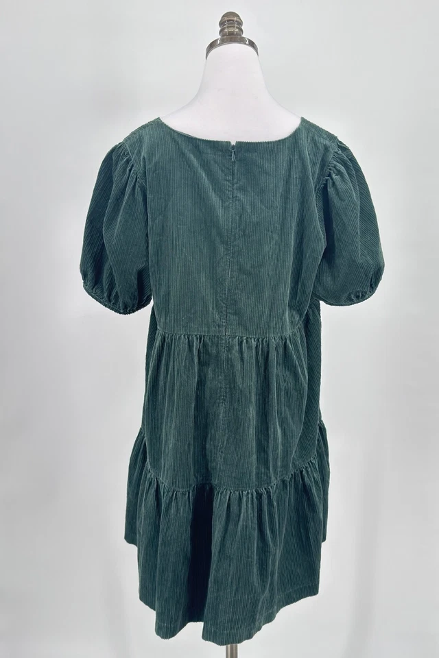 Mini Vestido Madewell Para Mujer Verde Pana Manga Abullonada Campesino Boho En Niveles Talla 14 Foto 4 de 4