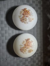 DOME SHADE SATIN GLASS w/ NICE FLORAL CENTER 3 3/4"H 5 7/8"FITTER 7 1/2"W