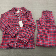 Vintage Lyn Anne Flannel Cotton Red Plaid Striped Pajama 2 Pc. Set Cabincore