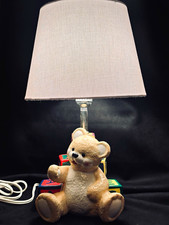 Vintage Ceramic Teddy Bear Alphabet Blocks Nursery Table Lamp