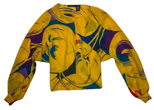 VTG Emanuel Ungaro Parallele Paris Silk Cherry Yellow Colorful Blouse Top Read*