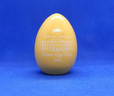 2025 WHITE HOUSE EASTER EGG ROLL WOOD YELLOW EGG WITH THE TRUMP'S AUTO SIGNATURE