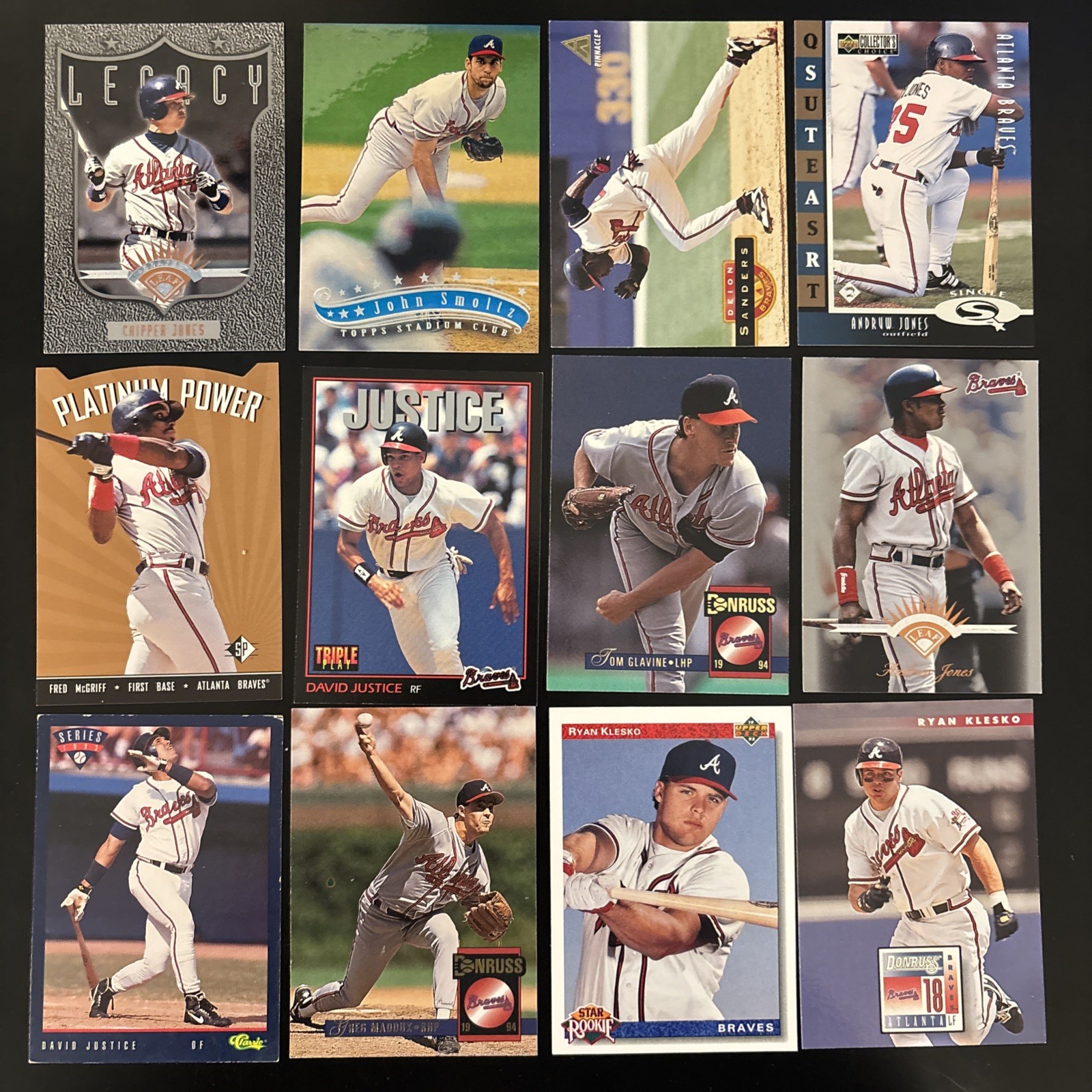 Atlanta Braves 90s 12 Card Lot - Jones, Justice, Smoltz, McGriff, Klesko