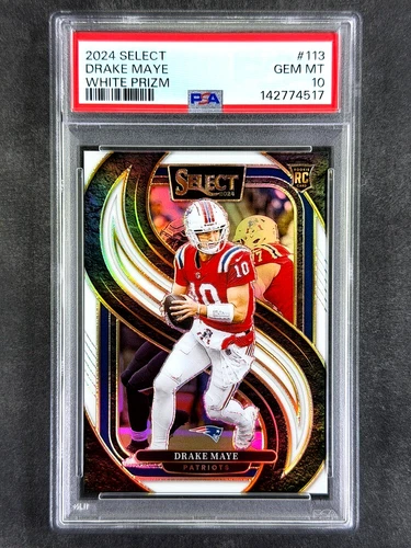 2024 Panini Select #113 Drake Maye White Prizm /35 Rookie RC Premier Lvl PSA 10
