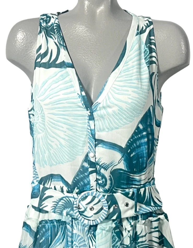 Vestido Camisa Midi White House Black Market SL Blanco Azul Conchas Talla 14 Nuevo con Etiquetas $175 Foto 3 de 4