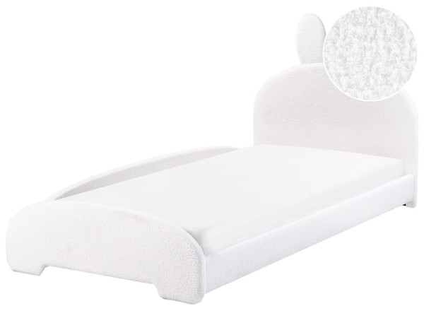 Kinderbett Bouclé Creme Weiß Mit Ohren Lattenrost 90X200Cm Hohes Kopfteil Perros-image