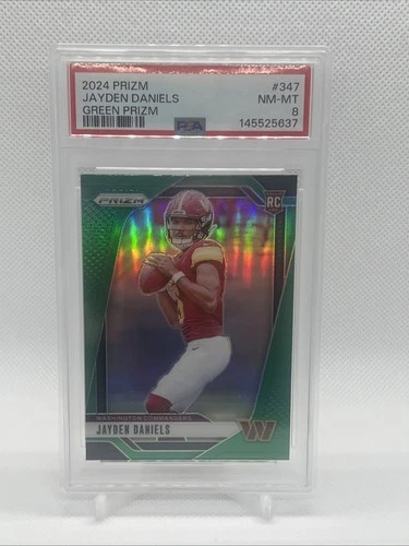 2024 Panini Prizm Rookies Jayden Daniels #347 Green Prizm (RC) PSA NM-MT 8