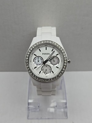 Fossil Stella Womens Watch 38mm White Date Crystal Bezel ES1967 New Battery 7.5\