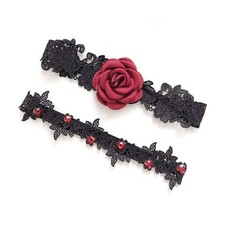 Women Wedding Bridal Legs Garter Set Garters One Size, Wine Red Flower