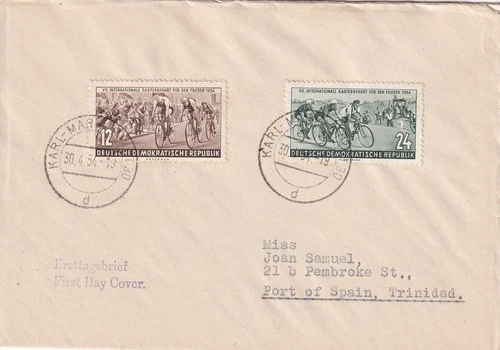 East Germany - 1954 - FDC - SGE180 & SGE181 - 7th Cycle Race - (MyRef: 3761).