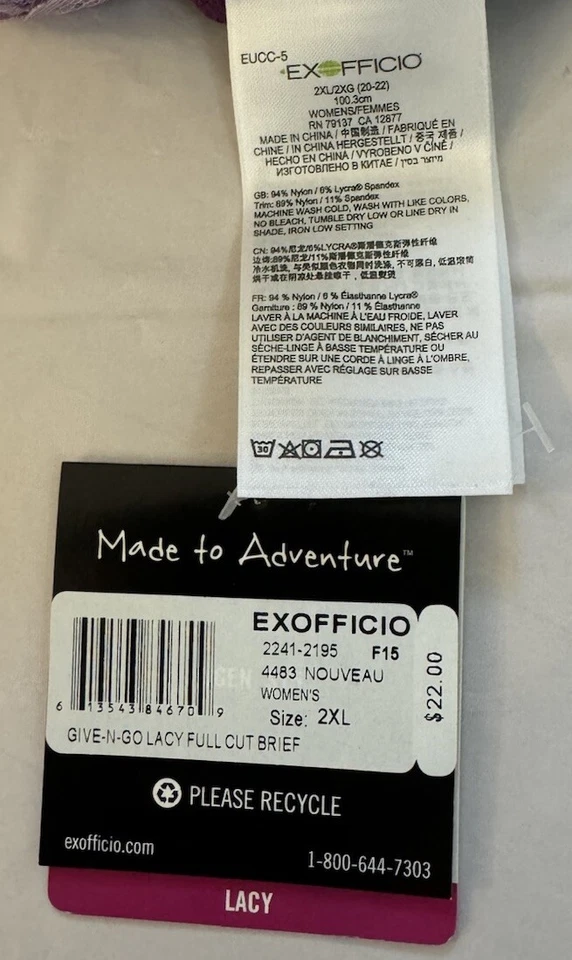 2 pares de calcinha feminina de malha ExOfficio Give-N-Go renda corte completo tamanho 2XL - Imagem 4 de 4