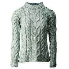 Ladies Plaid Weave Crew Neck Wool Sweater By Aran Mills - Sage Green - 2x-large