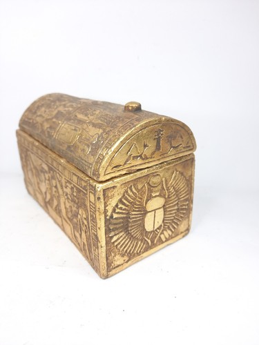UNIQUE ANCIENT EGYPTIAN Jewelry Box Stone Gold Art Crafts Osiris Nut Handmade - Picture 2 of 7
