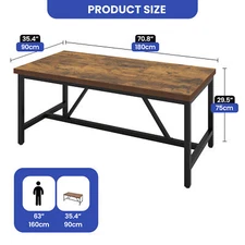 71" Modern Industrial Iron Wood Dining Table 6 People Dining Room Rectangular