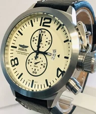 52mm Cream Dial Silvertone CORDUBA Black Strap Chrono Quartz Invicta Mens Watch