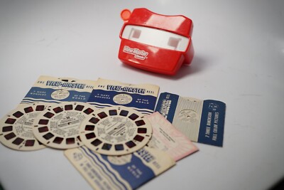 3D View-Master Red VTG Slide Viewer Classic Toy Nostalgia w/Fairytale Slides Lot