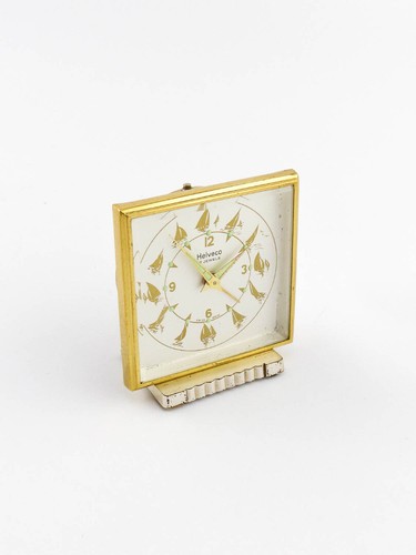 Imhof Helvetia table desk clock alarm sailor dial regate 1950´s. - Picture 6 of 7