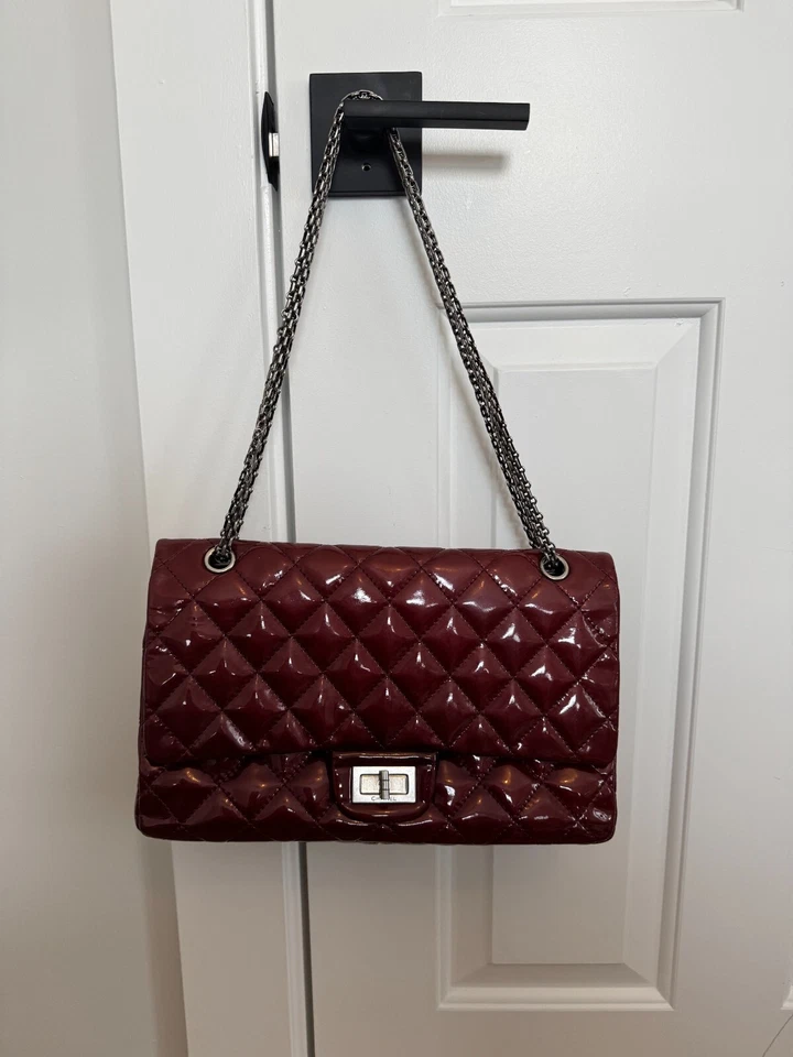 Authentic Chanel Reissue 2.55 227 Patent Dark Burgundy Bag - Image 2 of 4