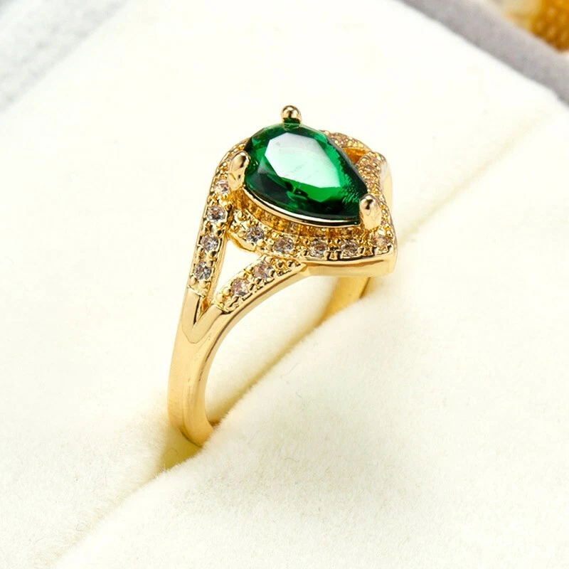 Green Red AAA Zirconia Band 18K Yellow Gold Filled Womens Wedding Ring Size 6-10 - Image 3 of 4