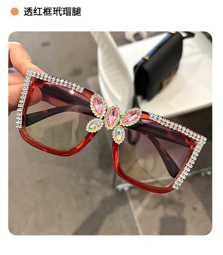 Retro Luxury Rhinestone Butterfly On Square Frame UV400 Shade Sunglasses Eyewear - Picture 8 of 17