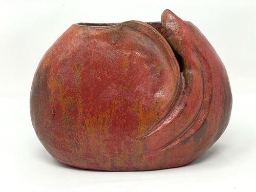 Fischer Keramik Tarrenz Studio Pottery Vase Handmade Red and Orange Glaze