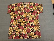 S.C.R.U.B.S. Scrub Top Size Small Christmas Poinsettia Holiday Print Pink Gold