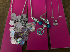 NWT Set of 3 Justice necklaces Peace Hears Discs Sparkly Pink Blue  J8 