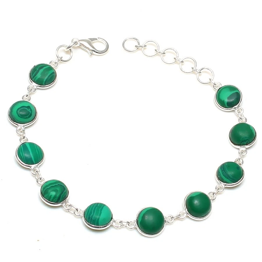 VALENTINO Bracciale in argento sterling 925 fatto a mano con pietre preziose malachite verde misura 7 8''