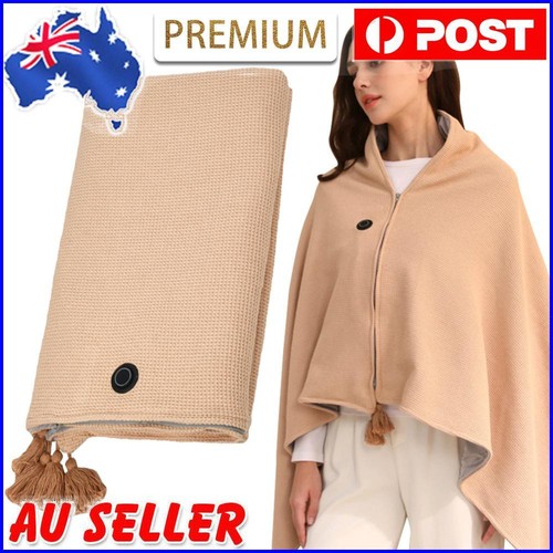 Wearable USB Electric Heated Blanket Heating Electric Blanket Shawl (Beige)