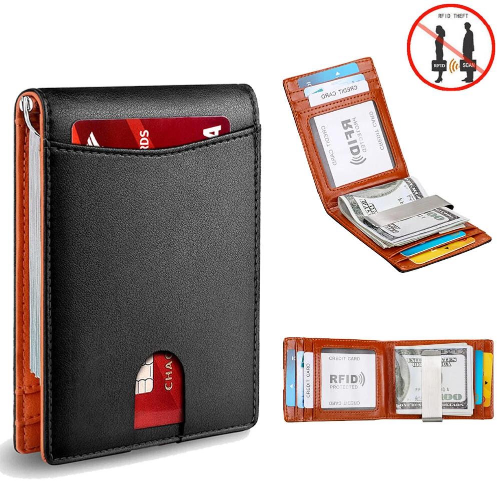 Mens RFID Blocking Money Clip Wallet Credit Card Holder Front Pocket Slim Purse