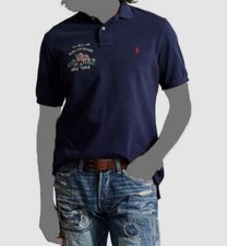  125 Polo Ralph Lauren Men's Blue Classic-Fit Flag Logo Polo Shirt Size S