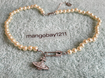Vivienne Westwood Lucrece Safety Pin Silver Pearl Choker