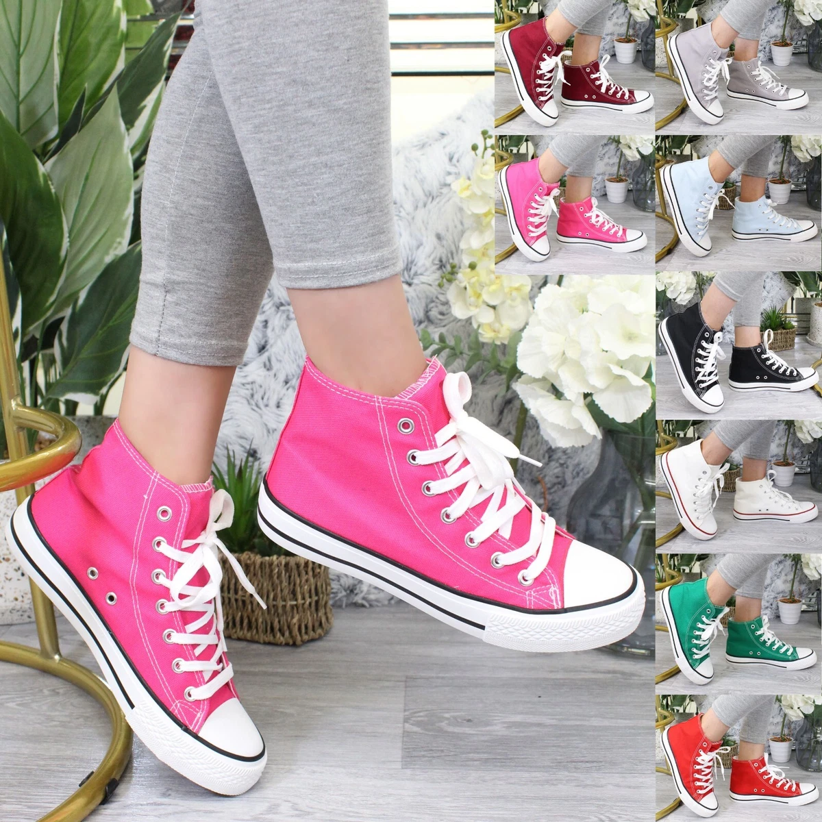 Canvas Sneaker Lace Up Trainers High Top Plimsolls Ladies Girl Pumps Women Shoes