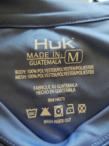 Brand New Blue HUK Fishing Shirt Mens Lightweight Long Sleeve Tee Polyester - Picture 6 of 6