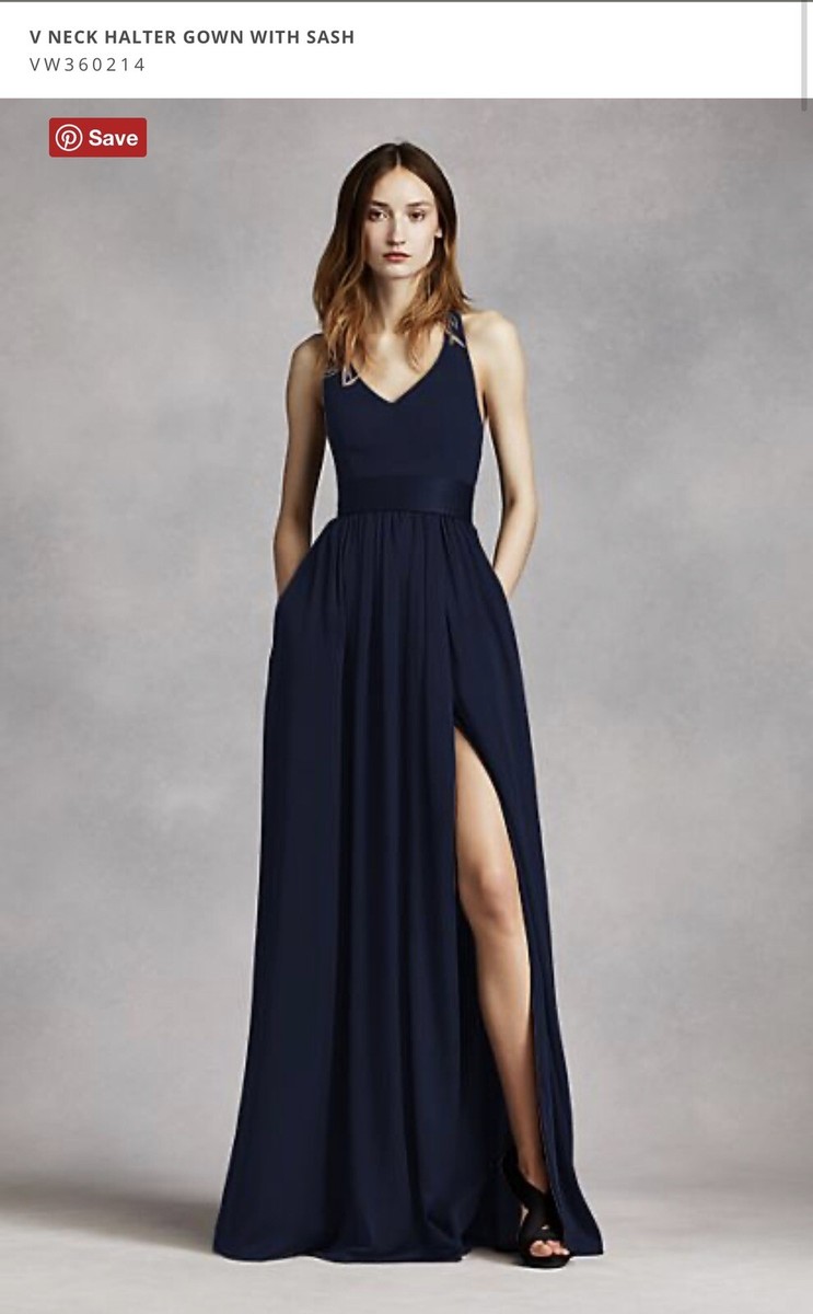 Davids Bridal Bridesmaid Dress V Neck Halter Gown | eBay
