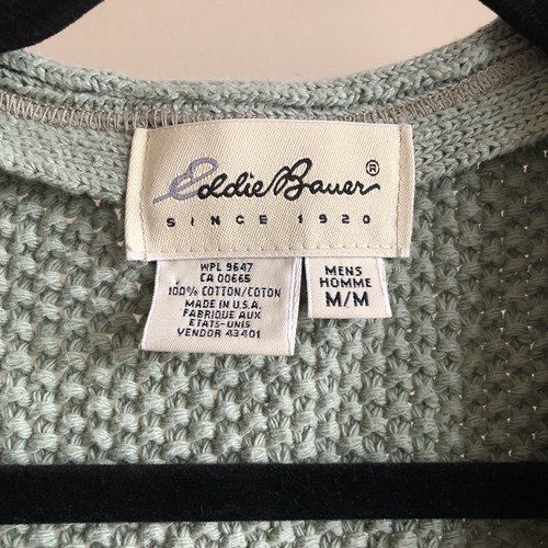 Sage Green Eddie Bauer Sweater Mens M Vest Cardigan Cotton V Neck USA Made - Picture 3 of 8