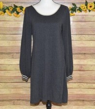 Max Studio Ladies L Gray Sweater Dress Balloon Sleeves at Knee Career Neutral