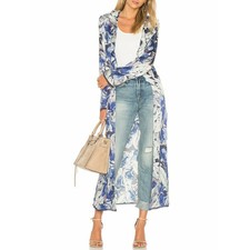 Tularosa Drucilla Duster Long Sleeve Ruffle Wrap Kimono In Midnight Floral Sz S