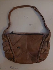 Brown Leather Patchwork Biker Bag Giudi Shoulder Crossbody Handbag
