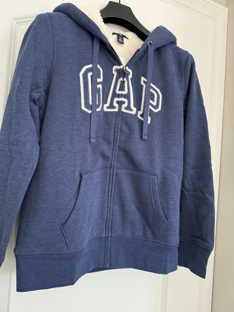 GAP zip hoodie navy × silver Gap Logo Sherpa-Lined Zip Hoodie | Gap Factory