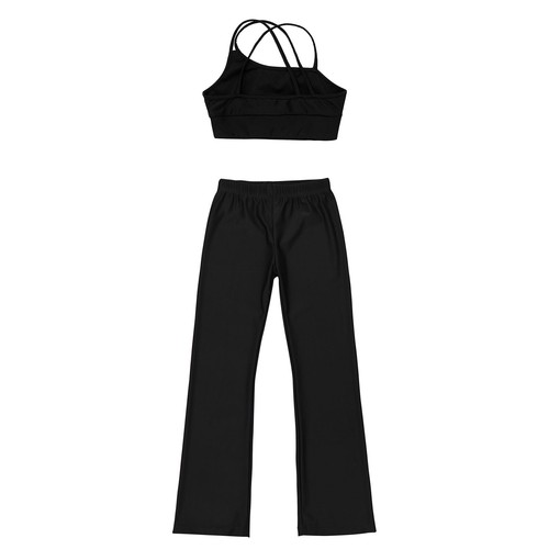 Kids Girls Crop Top Straps Outfit Back Open Set Vest Sportwear Trousers Pant - Picture 16 of 49
