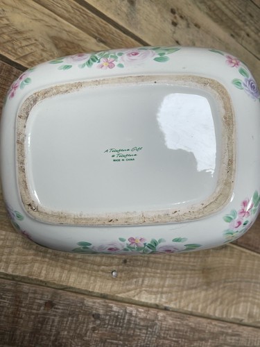 Telaflora Geschenkkorb 9”x7” weiß Blumen Schale Goldrand Griff Keramik Kunst Schale - Bild 8 von 12