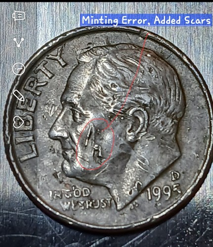 Rare 1995 US Dime Denver Mint With Multiple Legitimste Errors On A Damaged Dime. - Picture 5 of 6