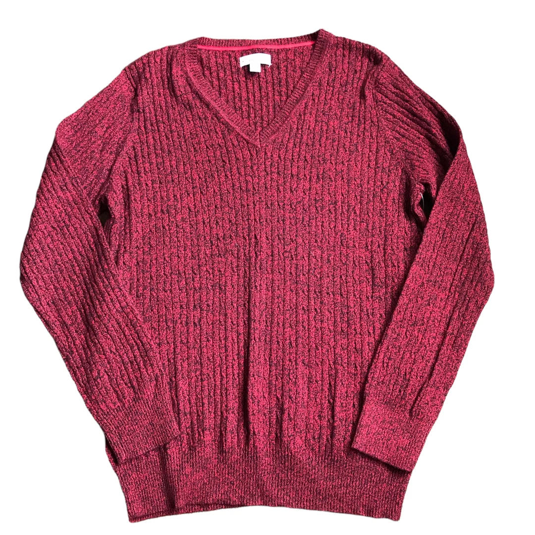 Kim Rogers Cable Knit V Neck Long Sleeve Red Black Sweater Size Large