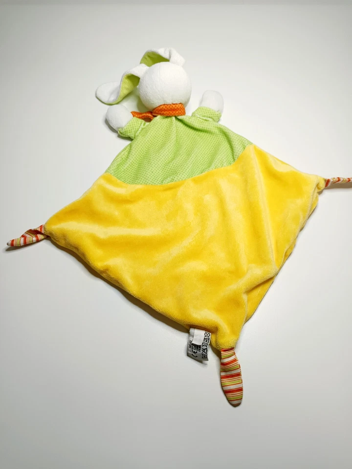 Doudou Plat Lapin Blanc Jaune Vert Pois Echarpe Orange - Mots D'enfants Leclerc - Photo 2/3