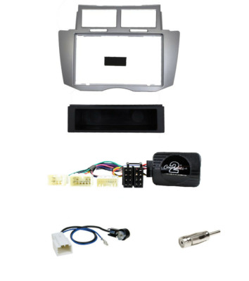 1-DIN Radio Blende+Fach silber+CLARION Lenkradinterface für Toyota Yaris 07-11