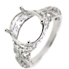 Sterling Silver Semi Mount Ring Setting Round Rd 10x10mm Art Deco R058